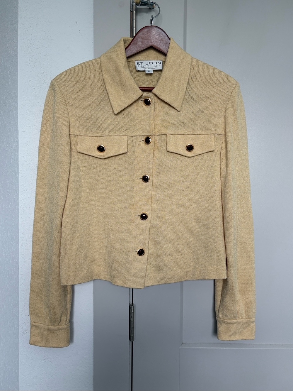 ST JOHN COLLECTION LIGHT YELLOW SANTANA KNIT BLAZER WOMENS 8